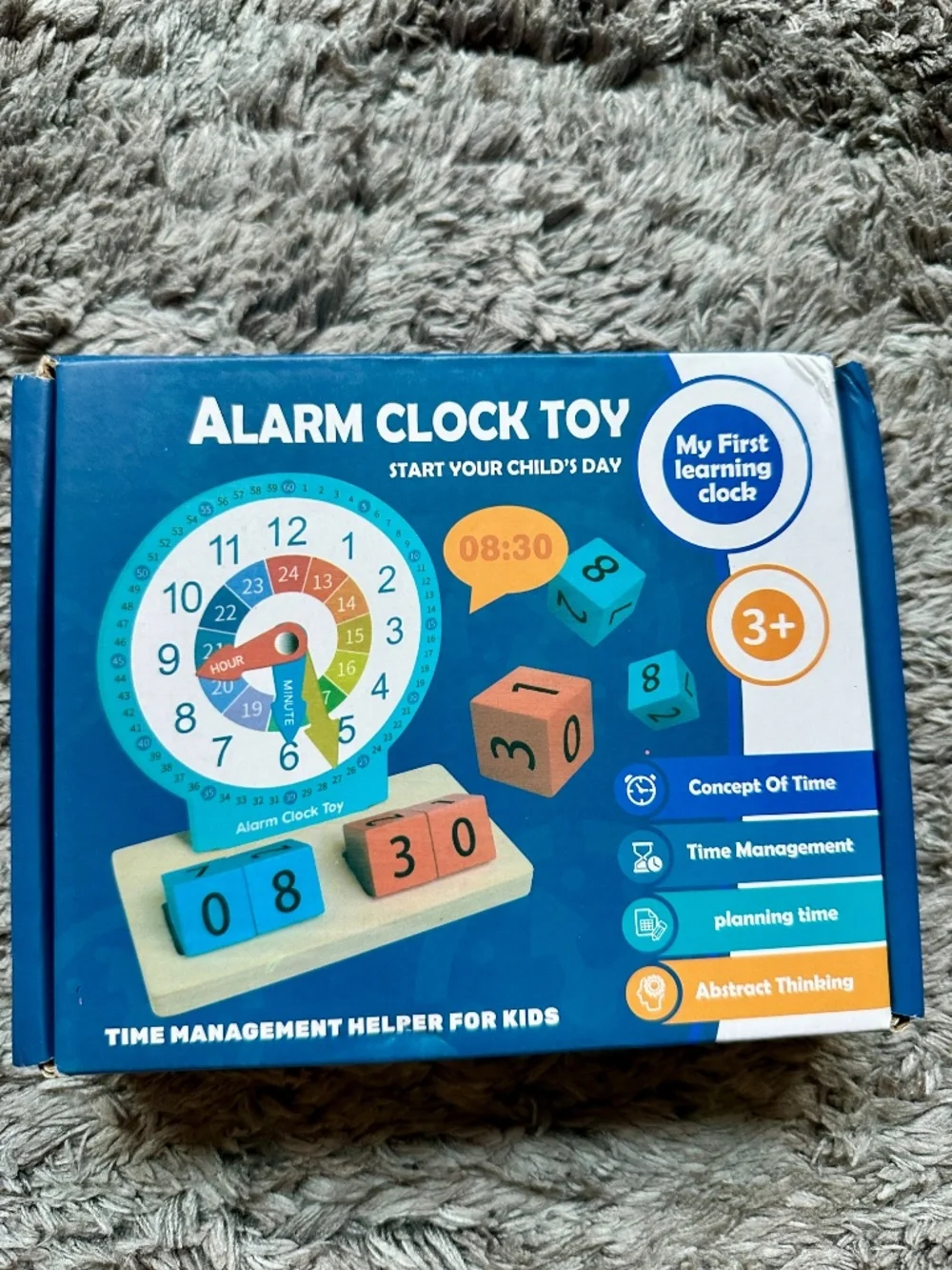 Wooden Kids Learning Clock Montessori Telling Time Toy w Cards